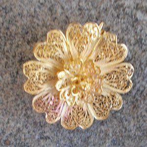Vintage Miniature Filigree Flower Brooch Pin